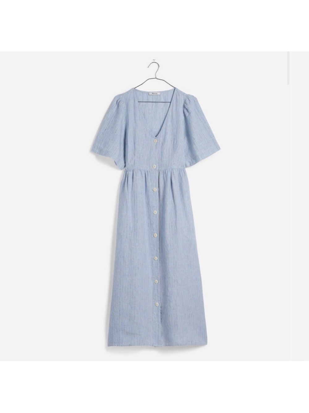 Madewell Blue 100% linen Striped Button-Front Midi Dress